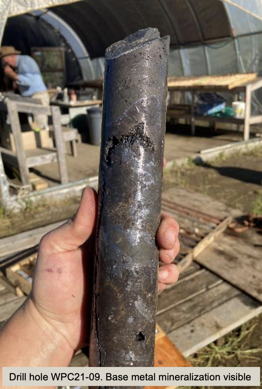 Drill hole WPC21-09. Base metal mineralization visible